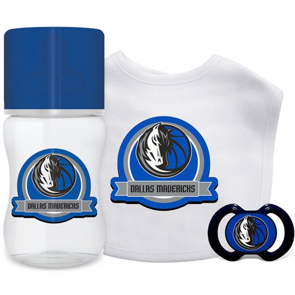 NBA Dallas Mavericks 3 Piece Baby Bib Pacifier Bottle Gift Set